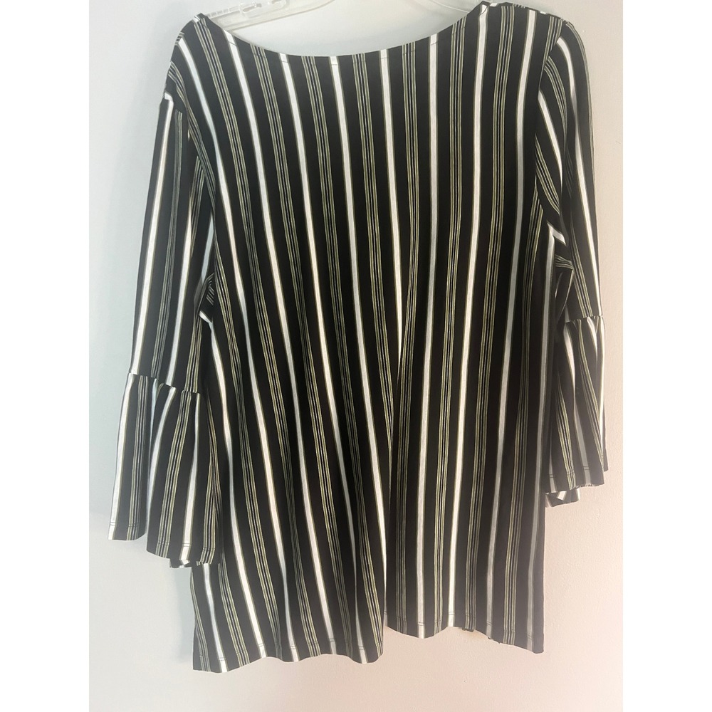 Est. 1946 Striped Bell Sleeve Top Black Olive Green White 3/4 Sleeve Large NWT - Picture 4 of 5
